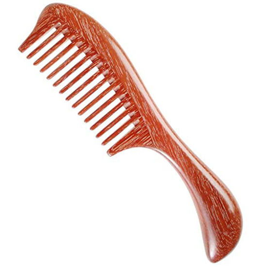 Picture of Onedor Handmade 100% Natural Red Sandalwood Hair Combs- Anti-Static Sandalwood Scent Natural Hair Detangler Wooden Combs (Red Sandalwood Wide Tooth)