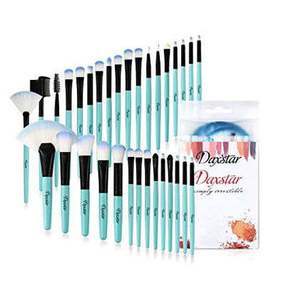 Picture of Light Blue Makeup Brushes Set, 32Pcs Essential Eyeshadow Eyeliner Face Powder Cream Liquid Cosmetic Brushes Kits with Cruelty-Free Synthetic Fiber Bristles