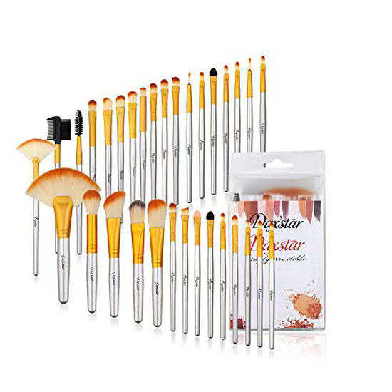 Picture of Golden Yellow Makeup Brushes, Cosmetic Brush Set for Foundation Eyeshadow Blending Blush Concealer Cruelty-Free Synthetic Fiber Bristles with Travel Makeup Bag Professional