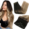 Picture of Full Shine Black Balayage Clip in Hair Extensions 22 Inch Double Weft Clip in Human Hair 7 Pcs Highlight Human Hair Extensions Color 1B Off Black Fading to 8 Ash Brown and 22 Blonde for Women 120 Gram