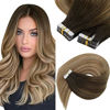 Picture of Sunny Tape in Hair Extensions Human Hair Dark Brown Ombre Blonde Balayage #3/8/18 Tape in Balayage Hair Extensions Human Hair Brown Balayage Hair Tape in Extensions Remy Straight 20inch 50g 20pcs