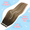 Picture of Sunny Tape in Hair Extensions Human Hair Dark Brown Ombre Blonde Balayage #3/8/18 Tape in Balayage Hair Extensions Human Hair Brown Balayage Hair Tape in Extensions Remy Straight 20inch 50g 20pcs