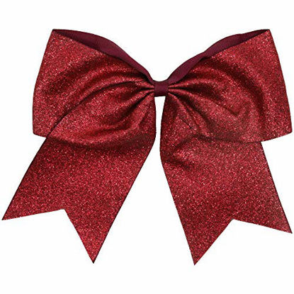 Picture of Glitter Cheer Bows - Cheerleading Softball Gifts for Girls and Women Team Bow with Ponytail Holder Complete your Cheerleader Outfit Uniform Strong Hair Ties Bands Elastics by Kenz Laurenz (1) (Maroon)