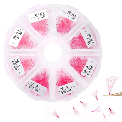 Picture of Premade Fans Light Pink Eyelash Extension 500 Fans Handmade Loose Volume Lashes 10D Pre-made Fans 0.07mm C/D Curl 13-20mm Mixed Volume Eyelash Extensions (500PCS-10D-0.07-C, 13-20mm MIXED)