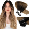 Picture of LAAVOO U Tips Human Hair Extensions Balayage Pre Bonded Fusion Hair Extensions Real Human Hair Balayage Darkest Brown to Medium Brown and Light Blonde Keratin Tip Hair Extensions 14 inch 50g 1g/s