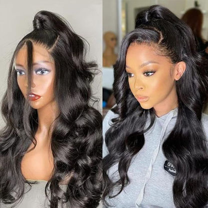 Picture of Larhali Full 360 Lace Front Wigs Human Hair Pre Plucked Body Wave HD Lace Front Wigs Human Hair 16inch 180% Density Glueless Wigs for Black Women Human Hair Can make Ponytail and Updo