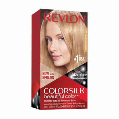 Picture of REVLON Colorsilk Beautiful Color Permanent Hair Color with 3D Gel Technology & Keratin, 100% Gray Coverage Hair Dye, 73 Champagne Blonde