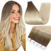 Picture of Fshine Tape ins Hair Extensions Dark Root Blonde 22inch Ash Brown Ombre to Blonde Real Human Hair Balayage Tape in Extensions 20Pieces/50Grams