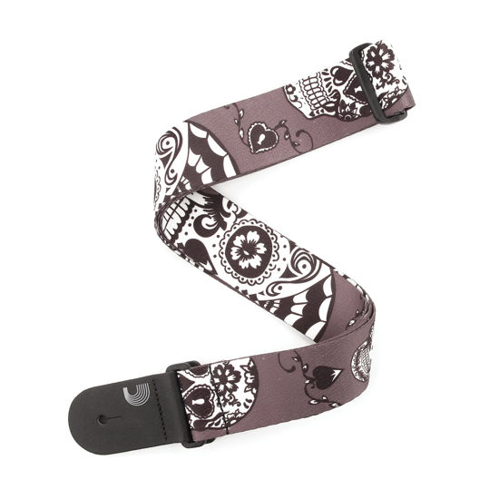 Picture of D'Addario Woven Guitar Strap - Guitar Accessories - Electric Guitar Strap, Acoustic Guitar Strap, Acoustic Electric Guitar Strap & Bass Guitar Strap - Sugar Skulls - Black - 2" Wide