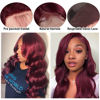 Picture of Larhali Hair Body Wave 99J Lace Front Wigs Human Hair 99J Burgundy 13x4 Lace Closure Wig Pre Plucked Glueless Lace Wigs with Baby Hair for Black Women Red Color Brazilian Virgin Human Hair Wigs 150% Density 22inch