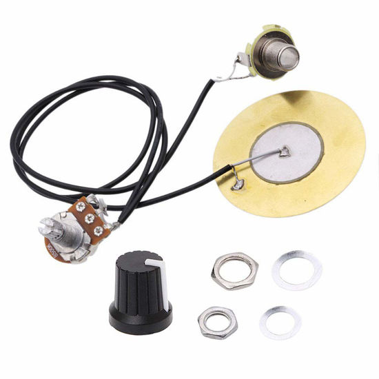 Picture of Onown Pickup Wiring Kit PIckup Piezo 50mm Sensitive Transducer Pickups Prewired Amplifier with 6.35mm Output Jack for Cigar Box Guitars and Acoustic Instruments