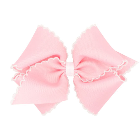 Picture of Wee Ones Girls' Classic Grosgrain Moonstitch Hair Bow on a WeeStay No-Slip Hair Clip, Mini King, Light Pink with White Trim