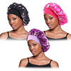 Picture of Silk Hair Bonnet 3 Pack Large Satin Bonnets for Black Women Silk Sleeping Cap for Natural Curly Hair (Black Red Purple)