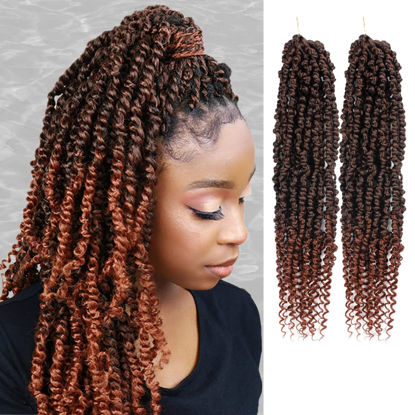 Picture of Passion Twist Hair - 2 Packs 18 Inch Passion Twist Crochet Hair For Black Women, Crochet Pretwisted Curly Hair Passion Twists Synthetic Braiding Hair Extensions (18 Inch 2 Packs, T350)