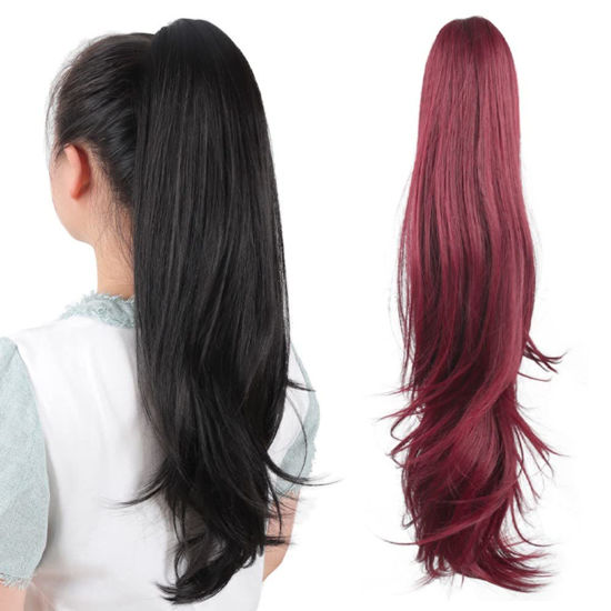 Picture of Ponytail Extension,HSPJHTM Hair Extensions Ponytail Extension Claw for Women Curly Hair Piece 24" Synthetic Pony Tail Hair Extensions Very Long & Voluminous Curled Wavy Heat-Resisting Wine Burgundy