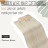 Picture of Sunny Fishing Line Hair Extensions Platinum Blonde #60 Secret Wire Hair Extensions Blonde Real Human Hair Fishing Line Extensions Hidden Wire Remy Hair Extensions Blonde Silky Straight 18inch 80g