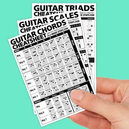 Picture of Guitar Cheatsheets Bundle (Chords, Scales, and Triads Cheatsheet • Laminated Pocket Reference (SMALL - 4-in x 6-in)