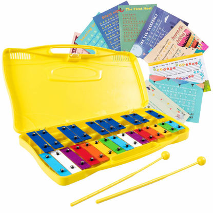 Picture of Costzon 25-Note Xylophone w/Case, Colorful Musical Toy w/Clear Tuned Metal Keys, 2 Child-Safe Mallets, Perfectly Tuned Instrument for Kids, Toddlers (With music sheets, Yellow)