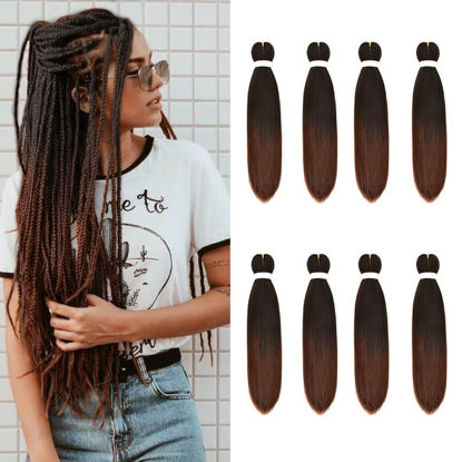 Picture of 8 Pack Ombre Braiding Hair Pre Stretched - 16" 55G/Pack Premium Kanekalon Pre Stretched Braiding Hair Extensions, Professional Itch Free Hot Water Setting Perm Yaki Texture Prestretched Hair(1B30)