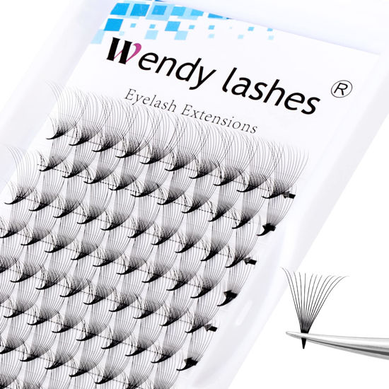 Picture of Volume Lash Extensions 12D Premade Fans Eyelash Extensions 0.07mm Thickness C/D Curl Short Stem Premade Volume Eyelash Extensions Pointed Base Fans by WENDY LASHES(12D-0.07-D, 13mm)