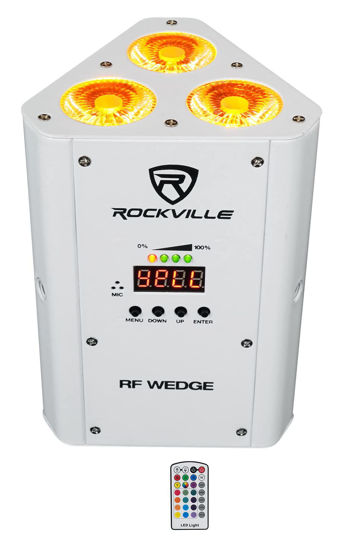 Picture of Rockville RF Wedge White RGBWA+UV Battery Wireless DMX DJ Par Up Light+RF Remote