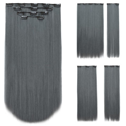 Picture of Grey Hair Extension, Clip Extensions 22" Straight 5.5 Oz Hair Pieces Synthetic 18" Wavy Cheap Natural Fluffy&Not Tangled Black Women Soft Girl Silver White Curly Brown Blonde Full Head SYXLCYGG