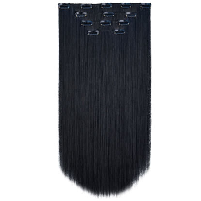 Picture of Black Hair Extensions, Synthetic Hair Extensions Clip In 22" Straight SYXLCYGG Hair Pieces 18"Curly Cheap Natural Fluffy&Not Tangled Women Girl Silver White Dark Brown Blonde Grey Full Head