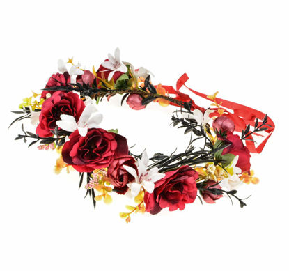 Picture of DDazzling Women Flower Headband Wreath Crown Floral Wedding Garland Wedding Festivals Photo Props (!Red)