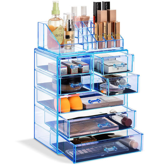 Picture of Sorbus® Cosmetic Makeup and Jewelry Storage Case Display - Spacious Design - Great for Bathroom, Dresser, Vanity and Countertop (3 Large, 4 Small Drawers, Blue Brilliance)