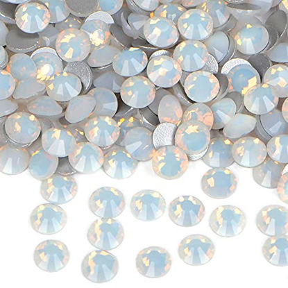 Picture of 288PCS Art Nail Rhinestones non Hotfix Glue Fix Round Crystals Glass Flatback for DIY Jewelry Making with one Picking Pen (ss30 288pcs, White Opal)