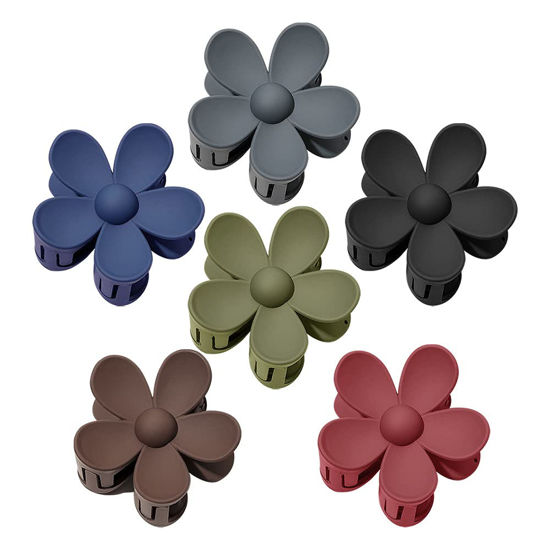 Picture of TODEROY 6 PCS Big Hair Claw Clips Matte Flower Hair Clips Non-Slip Cute Hair Catch Barrettes Plastic Jaw Clamps for Thin Thick Hair Hair Acrylic Accessories for Women Girls 6 Colors