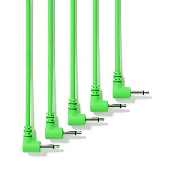 Picture of ExcelValley - 5-Pack - Right Angle Mono Modular Patch Cables - 3.5mm 1/8" Eurorack Synthesizer [Green - 60 cm - 24"]