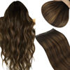 Picture of Sunny One Piece Human Hair Extensions Brown Ombre Clip in One Piece Hair Extensions Thick End Balayage Clip in Hair Extensions Dark Brown Ombre Medium Brown One Piece Extensions 14inch 70g