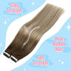 Picture of Sunny Tape in Hair Extensions Human Hair Brown Ombre Dark Golden Blonde Balayage Platinum Blonde Tape in Human Hair Extensions Invisible PU Tape in Natural Hair Extensions Ombre 18inch 50g 20pcs