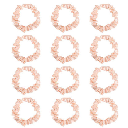 Picture of 12Pcs Satin Elastic Hair Bands, Blush Silk Hair Scrunchies Skinny Hair Ties Ropes Elastics Ponytail Holders for Women Girls Hair Accessories Gift