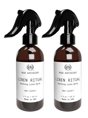 Picture of Muse Bath Apothecary Linen Ritual - Aromatic, Soothing, and Relaxing Linen Mist, Laundry and Fabric Spray - Infused with Natural Aromatherapy Essential Oils - 4 oz, Amber Cashmere, 2 Pack