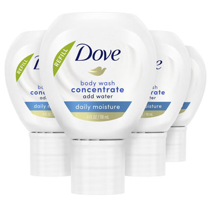 Picture of Dove Concentrate Refill for Instantly Soft Skin and Lasting Nourishment Daily Moisture Refill for use Reusable Bottle 4 fl oz (makes 16 fl oz of Body Wash) 4 count