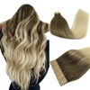 Picture of DOORES Hair Extensions Tape in Human Hair Ombre Ash Brown to Platinum Blonde 50g 20pcs 14 Inch Remy Tape in Human Hair Extensions Straight Real Hair Extensions