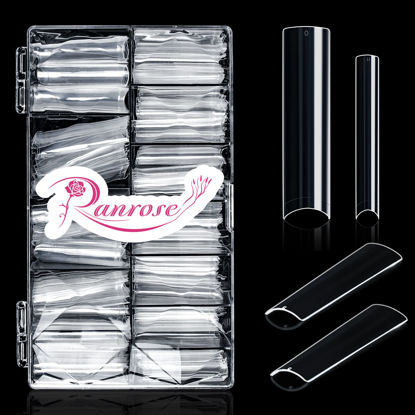 Picture of Ranrose 600PCS Clear Extra Long No Curve Nail Tips XXXL Super Long Half Cover NO C Curve False Nails 12 Sizes Tapered Square Nail Tips Press on Nails with Box(3XL Curve Tips)