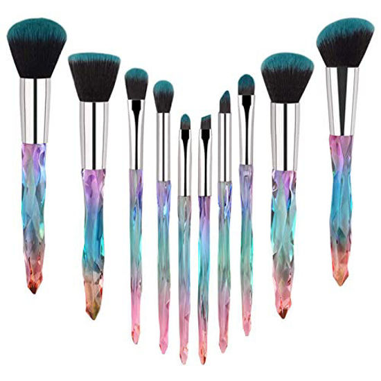 Picture of Makeup Brushes Set Professional Crystal Handle - 10pcs Gradient blue Blue Diamond Cosmetic Kabuki Make up Brushes Foundation Concealer Face Powder Eye Shadows Highlight Brush Kit For Makeup