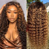 Picture of Pizazz 13x4 Ombre Highlight Lace Front Wigs Human Hair Deep Wave Transparent Human Hair Wigs pre plucked with Baby Hair Natural Hairline 180 Density 4/30 Colored Lace Frontal Wigs(28 Inch, 4/30 highlight color)