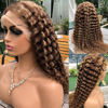 Picture of Pizazz 13x4 Ombre Highlight Lace Front Wigs Human Hair Deep Wave Transparent Human Hair Wigs pre plucked with Baby Hair Natural Hairline 180 Density 4/30 Colored Lace Frontal Wigs(28 Inch, 4/30 highlight color)