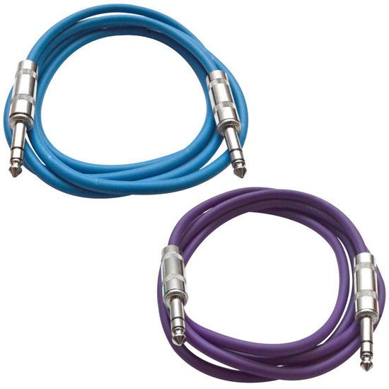 Picture of Seismic Audio - SATRX-3-2 Pack of 3' 1/4" TRS Male to 1/4" TRS Male Patch Cables - Balanced - 3 Foot Patch Cord - Blue and Purple