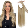 Picture of Sunny Fish Wire Hair Extensions Human Hair Blonde Highlights Invisible Wire Real Human Hair Extensions Caramel Blonde Highlights Bleach Blonde Hidden Wire Extensions 16inch 80g