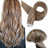 Picture of Full Shine Skin Weft Tape In Hair Extensions 20 Inch Glue On Invisible Straight Remy Human Hair Highlighted Color Golden Brown And 613 Blonde Tape Ins 50 Gram Tape On Natural Human Hair