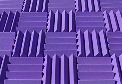 Picture of Wedge Style Acoustic Foam Panels 2 Pack - 12in x 12in x 3 Inch Thick Tiles - Soundproofing Acoustic Studio Foam - Purple Color