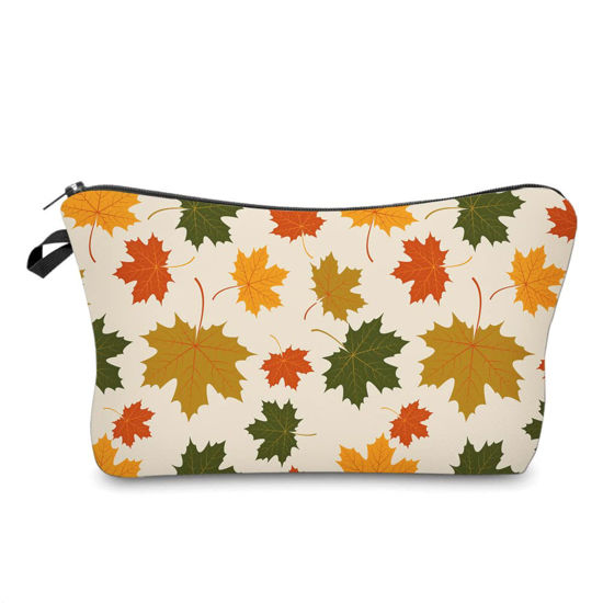 Picture of Travel Makeup Bag Small, Toiletry Pouch Loomiloo Adorable Roomy Travel Water Resistant Cosmetic Purse Accessories Organizer Women Teenage Gilrs Gift(Maple Leaf 55531)