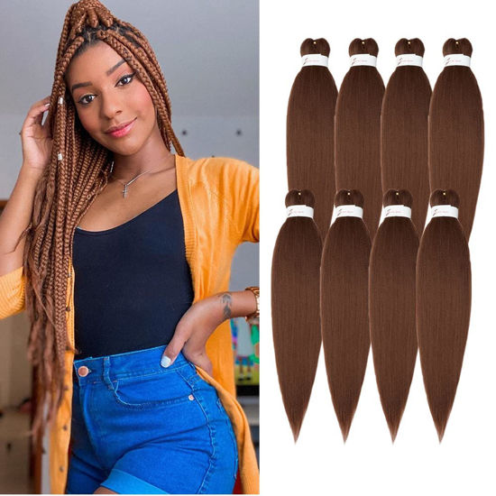 GetUSCart- ShowCoco Easy Braid Pre Stretched Braiding Hair Auburn Brown 32  Inch Yaki Texture Easy Crochet Braids 8 Packs Hot Water Setting Synthetic Hair  Extension for Braids (32inch,#30)