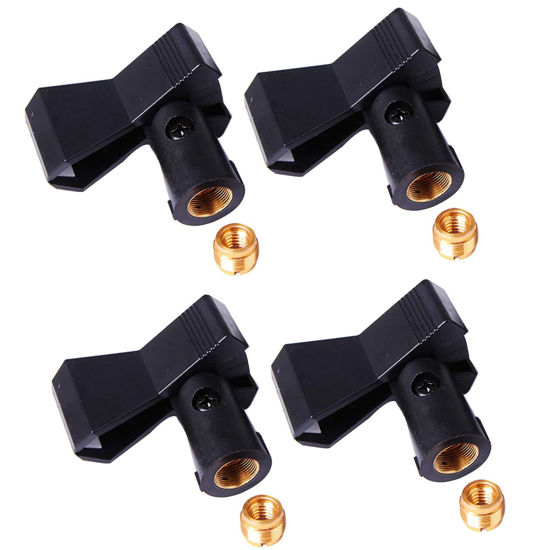 Picture of Microphone Clips for Stands,4 Pack Universal Wireless Mic Clip Holder with 5/8 to 3/8 Microphone Adapter,Knob Adjustable 180 Degrees