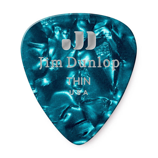 Picture of Dunlop 483P11TH Genuine Celluloid, Turquoise Pearloid, Thin, 12/Player's Pack